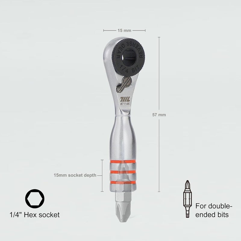 711L Mini Ratchet Wrench DUO - One of the World's Smallest 1/4" Ratchet Wrench For Tight Spaces - For Flat (32mm) and Standard (25mm) Double-ended Bit - Image 2